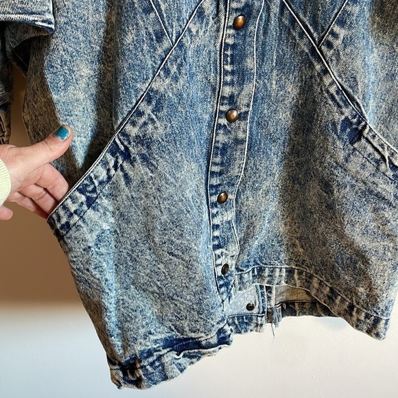 Retro Jean Jacket Stonewash Denim Minimalist SM Blue Casual 80s Chore Coat - Picture 6 of 16